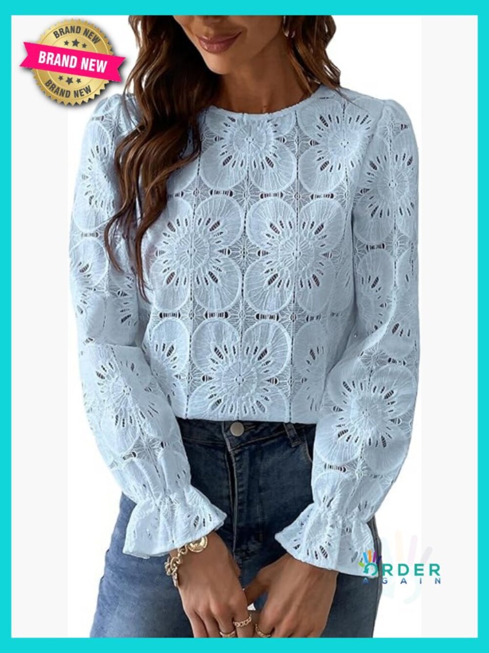 Long Sleeve Eyelet Lace Blouse Embroidered Crochet Boho Chic Casual Top